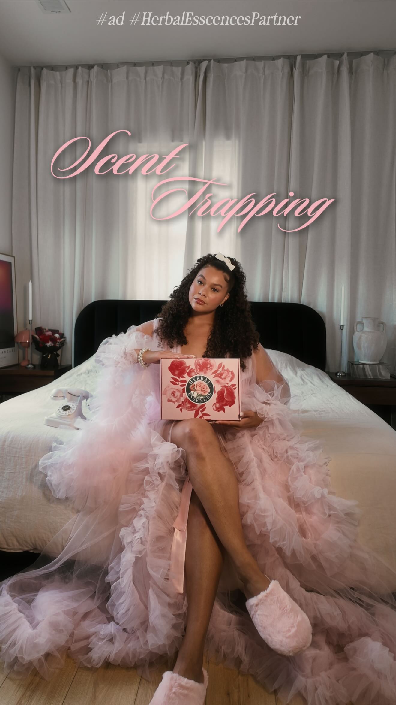 Instagram post by @khloekatera for Herbal Essences. Caption reads: something’s in the air... 💘 send my scent....