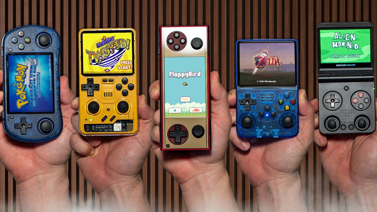 YouTube post by @DaveyG for LITNXT. Caption reads: The Best Handheld Emulation Trio For 2025 So Far....