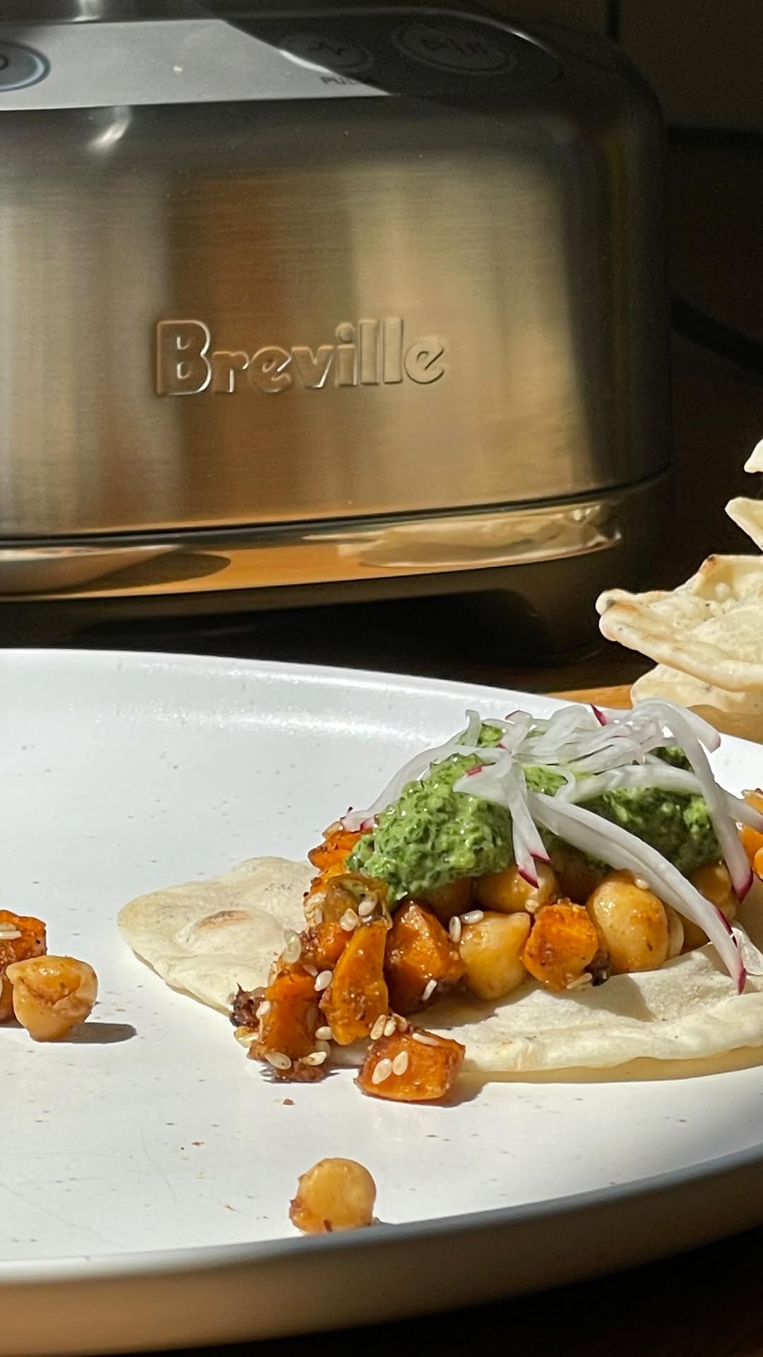 Instagram post by @frasercooks for Breville. Caption reads: SWEET POTATO TACOS RECIPE👇

I’ve needed a food....