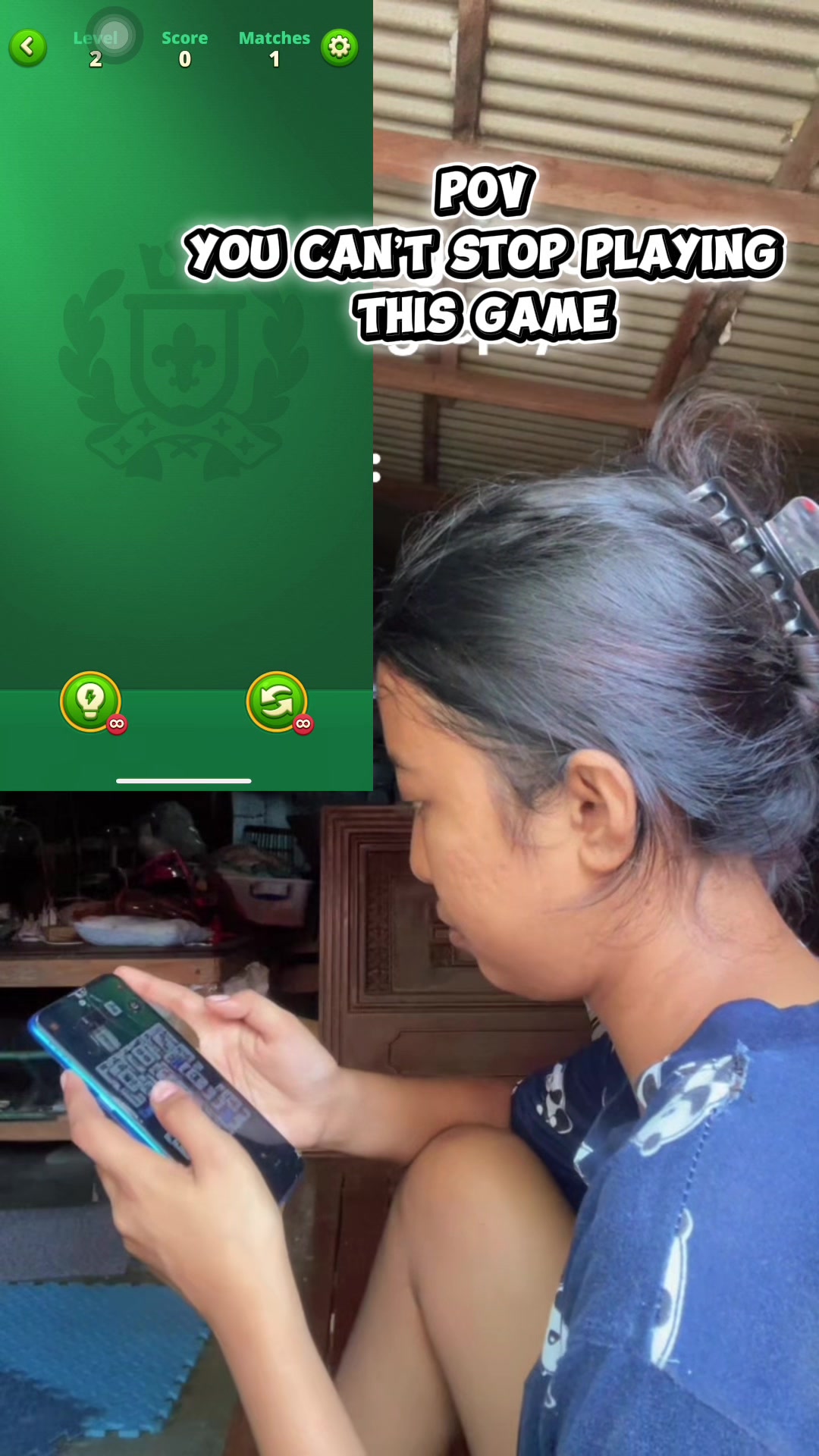 TikTok post by @eiraqtieeee for Vita Mahjong. Caption reads: POV: You can’t stop playing vitamahjong....