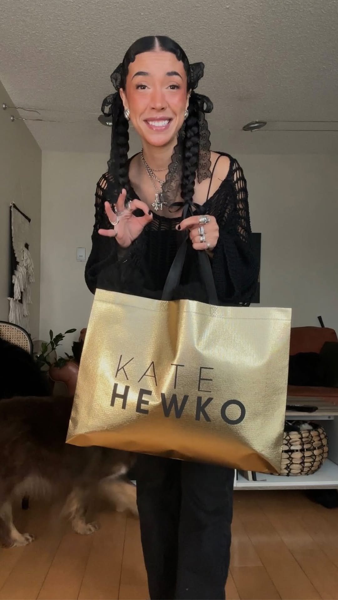 Instagram post by @itssaracroft for KATE HEWKO. Caption reads: Which piece should I style first?? 👀👀🖤
(Gifted)....