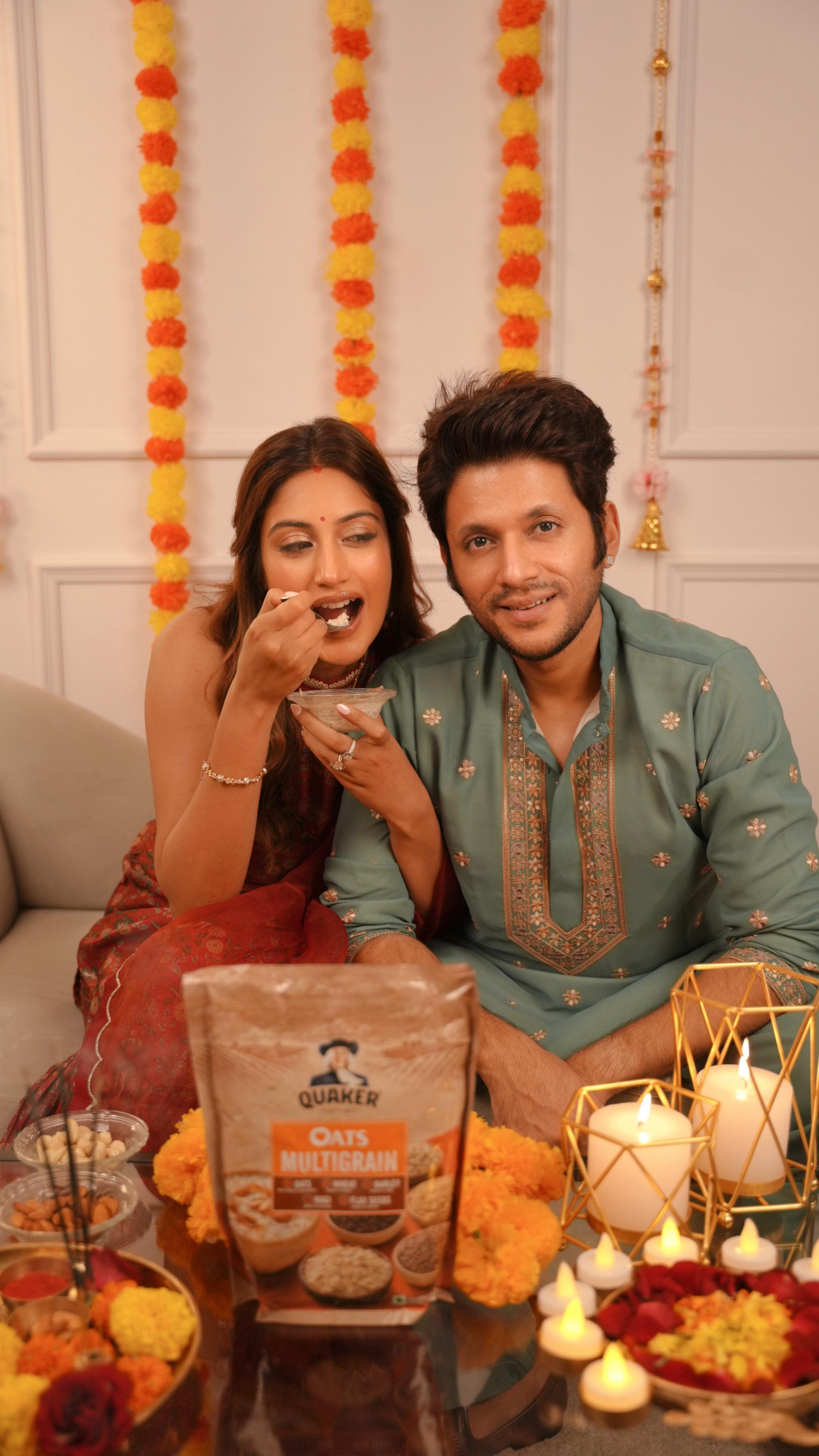 Instagram post by @karanrsharma09 for Quaker. Caption reads: First Karva Chauth is always memorable. And when....
