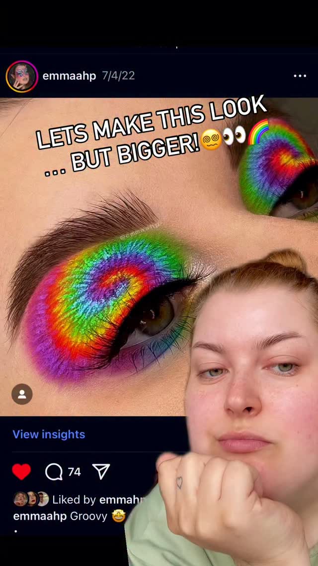 Instagram post by @emmaahp for Huda Beauty. Caption reads: [...] tinted serum drops 
@hudabeauty ‘watermelon....