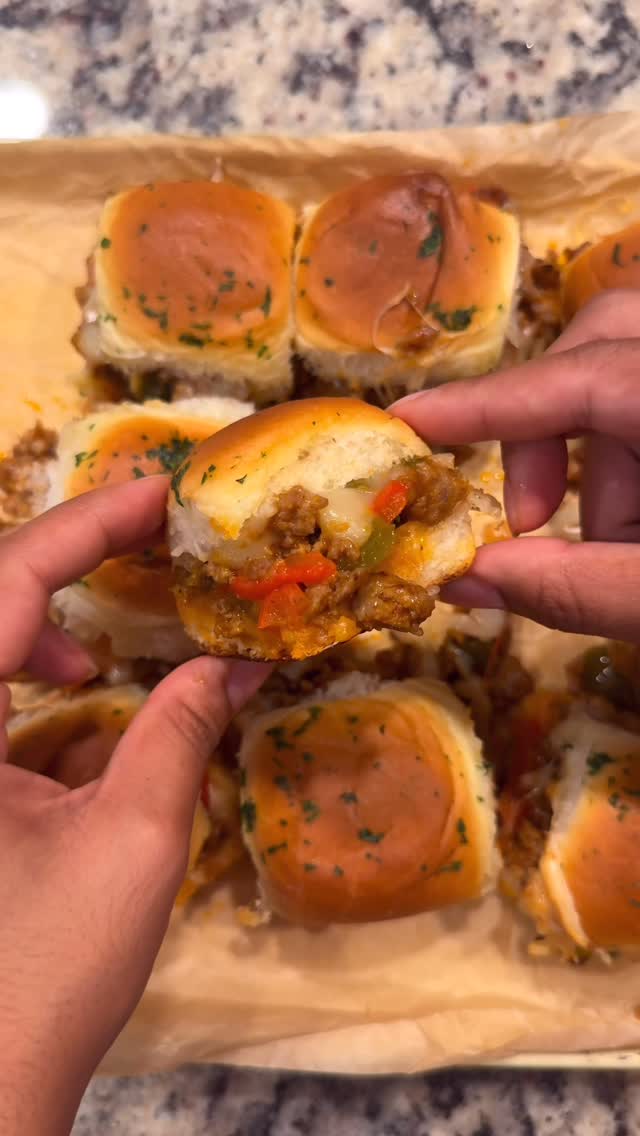 Instagram post by @breakthrukitchen for Premio Foods. Caption reads: Sausage and pepper sliders🌶️ this is how you use....