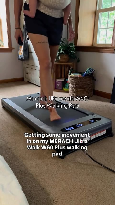 Instagram post by @oliviahertzog for Merach. Caption reads: Forever loving my Merach UltraWalk W60 Plus....