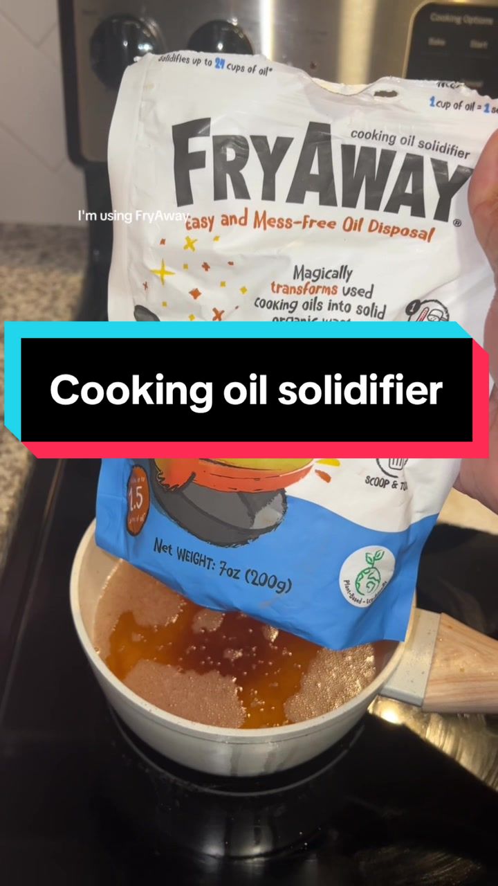 TikTok post by @yesicancan for FryAway. Caption reads: Stop pouring cooking oil down the drain. @FryAway....
