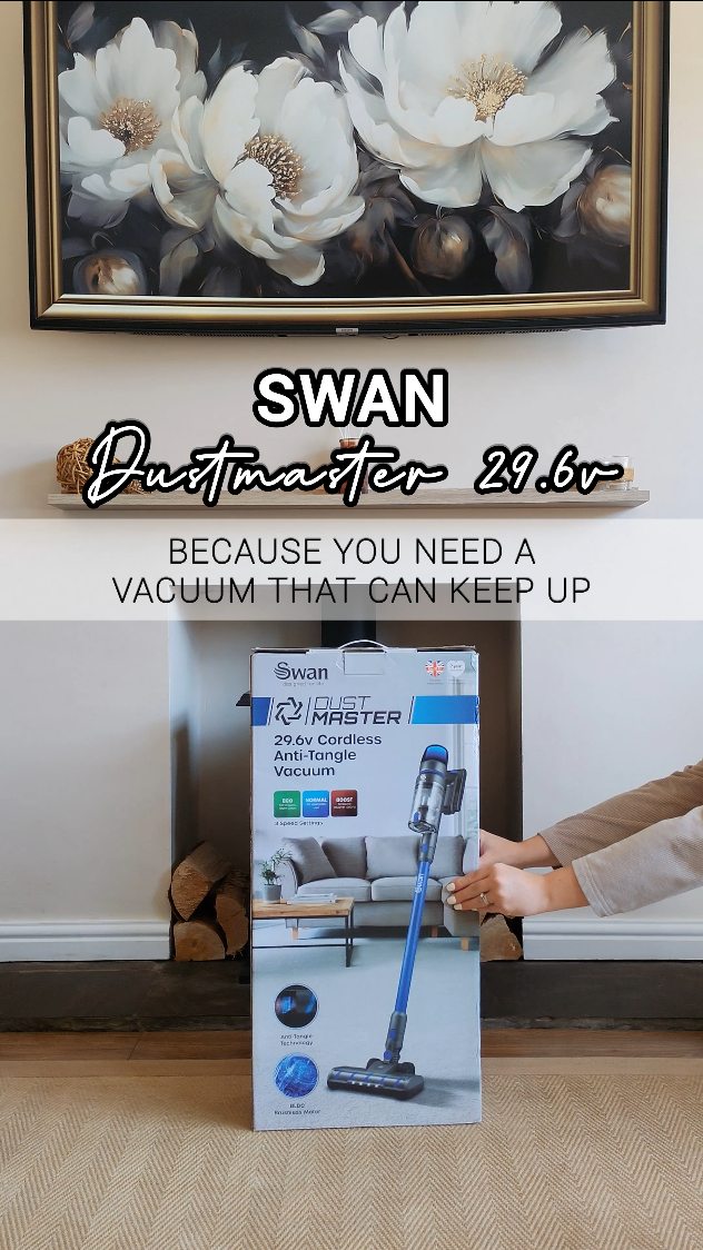 Instagram post by @life_inthemadhouse for Swan Brand. Caption reads: AD| Introducing the Dustmaster 29.6v Cordless....