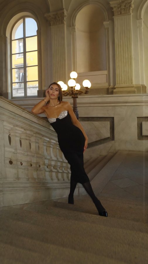 Instagram post by @adelesammartino for Imperial Fashion. Caption reads: Cheers to the holiday season! 🎄🌟Make it shiny....