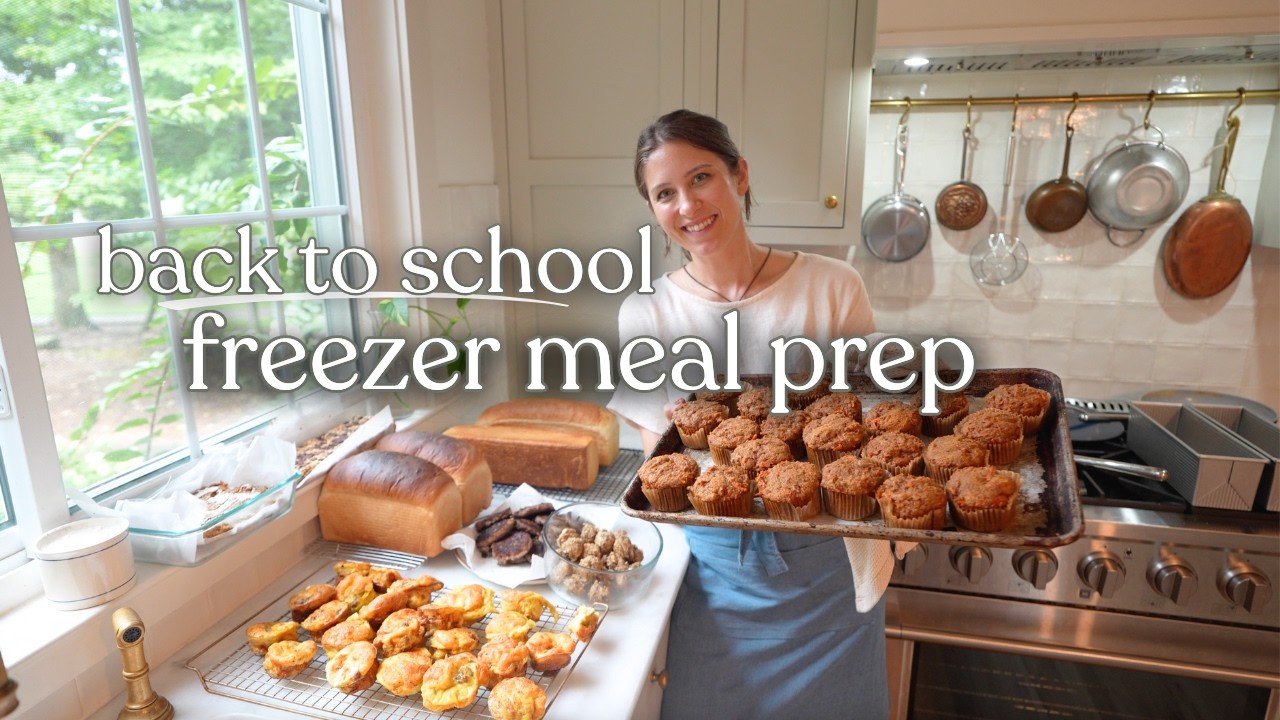 YouTube post by @christinesnotebook for Thrive Market. Caption reads: Freezer Meal Prep Marathon BACK TO SCHOOL | 8....