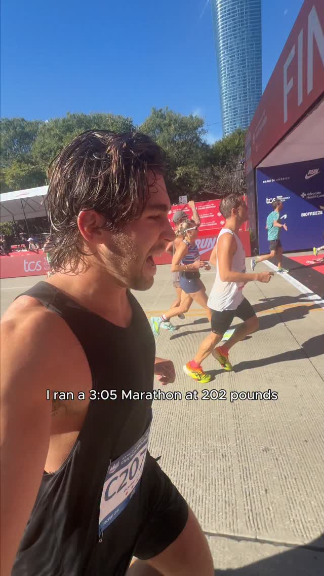 Instagram post by @dominicfusco for NordicTrack. Caption reads: I ran a 3:05 at Chicago at 202 lbs (Clydesdale....