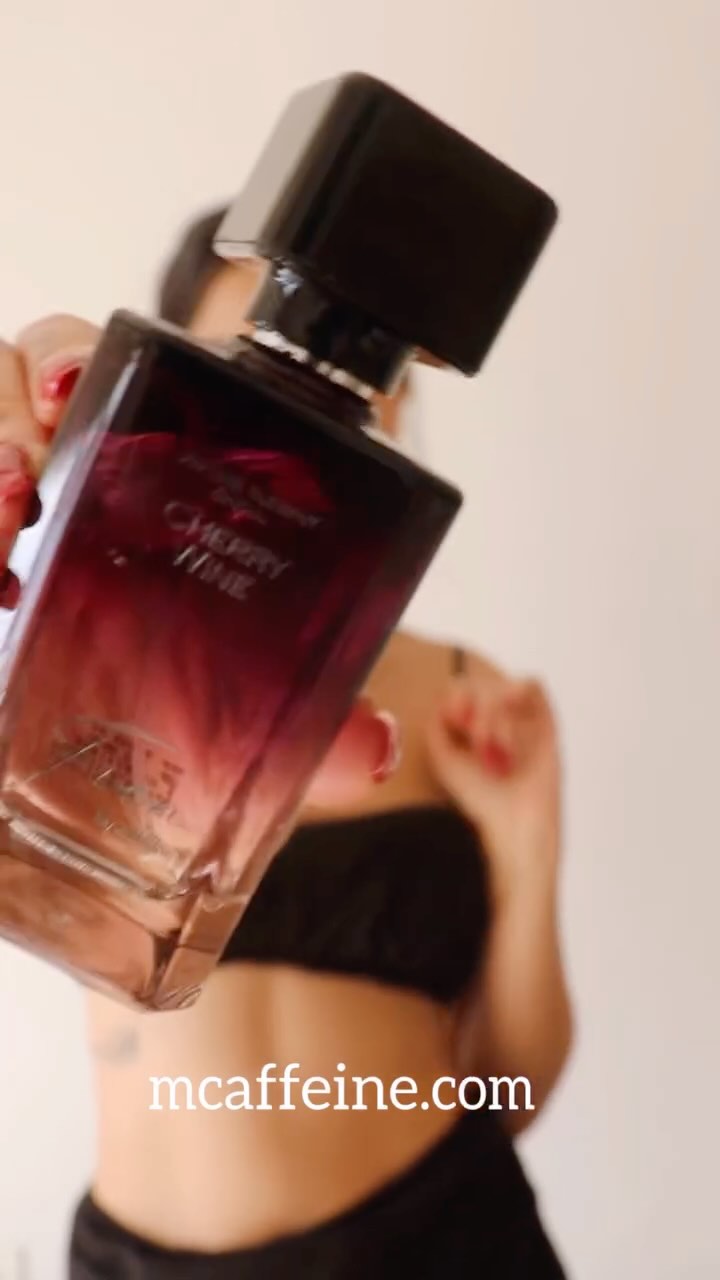 Instagram post by @srishti_rautela_ for Mcaffeine. Caption reads: When luxury meets affordability — this scent is....