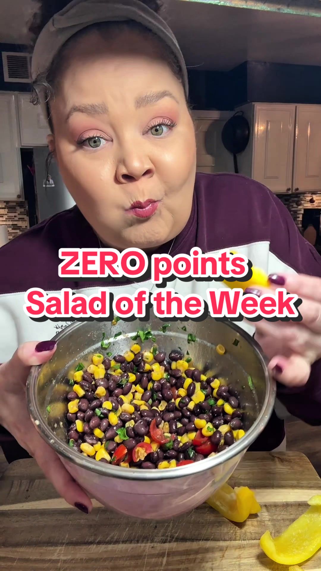 TikTok post by @ash_loves_condiments for WeightWatchers. Caption reads: ZERO point Salad of the Week!🥗 Starting the New....