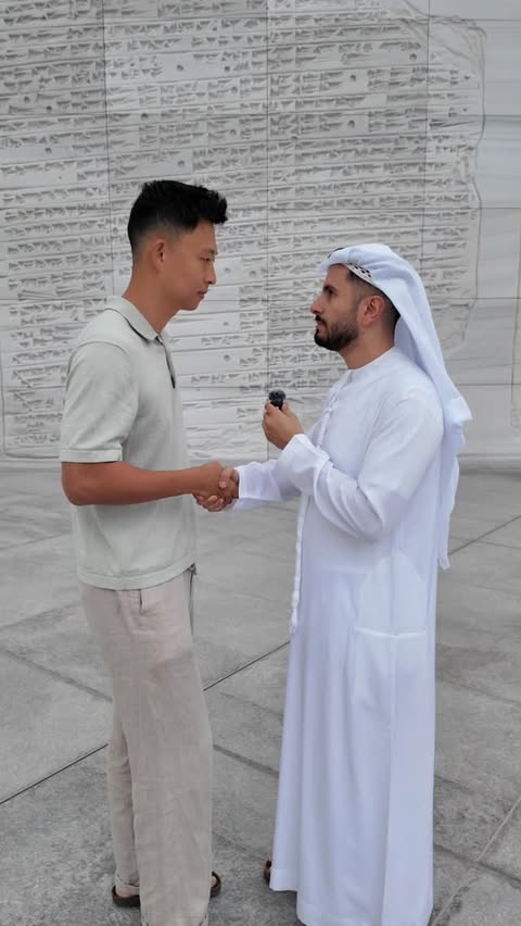 Instagram post by @abzalicomedy for Visit Abudhabi. Caption reads: [...] @torres_pit in Abu Dhabi🇭🇰....