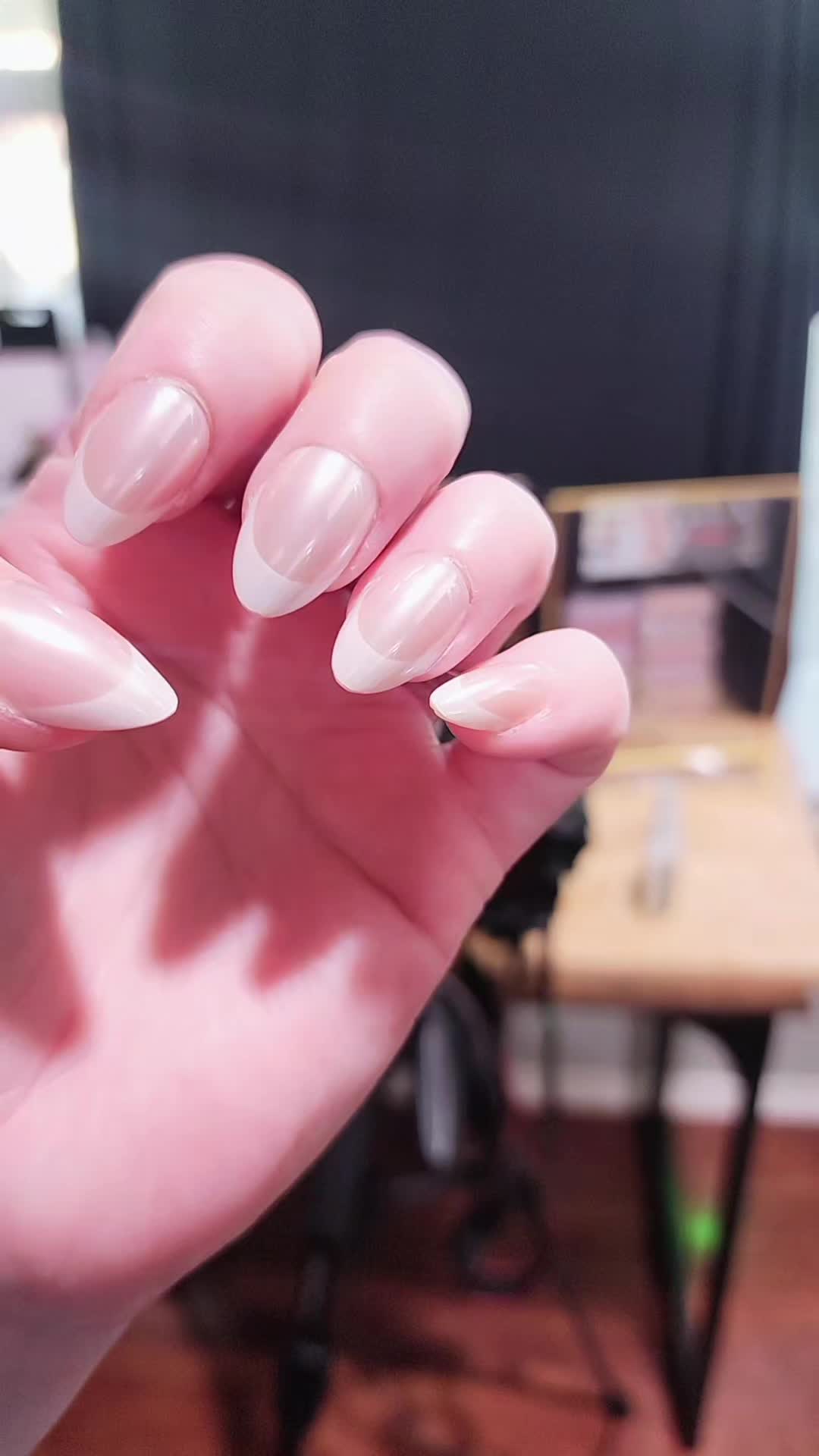 TikTok post by @press4lessnails for Exsivia. Caption reads: 💅: @EXSIVIA French Halo.
