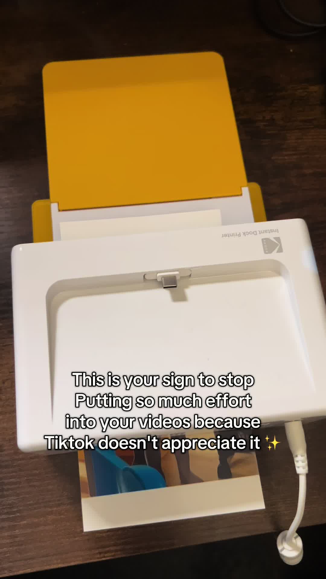 TikTok post by @xokristinandco for Kodak Photo Printer. Caption reads: Because TT seems to not even care we spend hours....