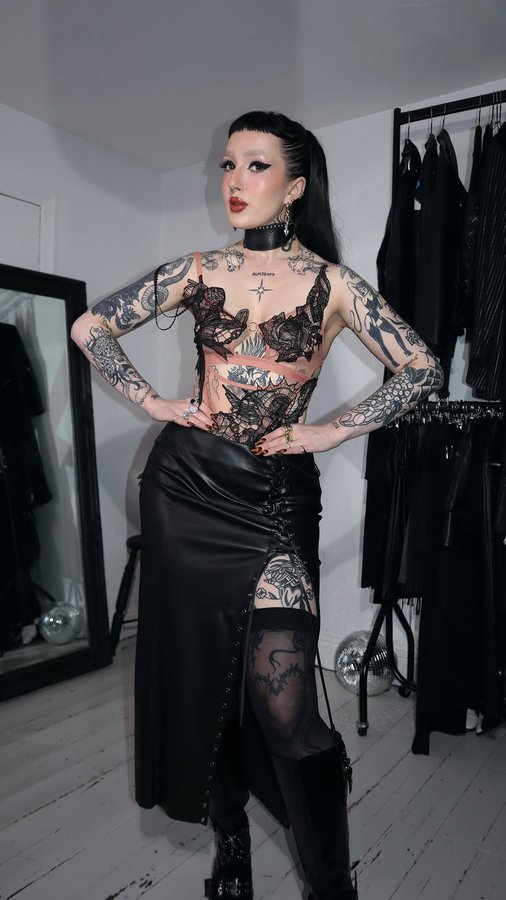 Instagram post by @mimi_almighty for Thistle and Spire. Caption reads: @thistleandspire playsuits x all leather will....