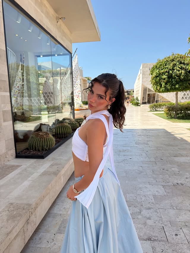 Instagram post by @doa.evrenn for Ted Baker. Caption reads: 🩵✨🫠 Skirt @tedbaker_turkiye Top @nocturne....