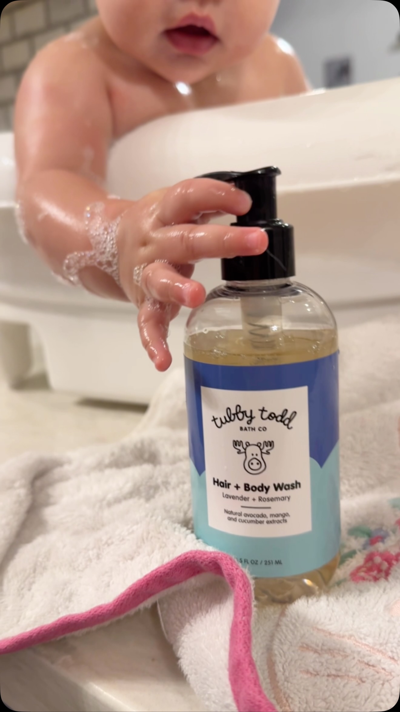 Instagram post by @locallystephanie for Tubby Todd. Caption reads: Bath time = our favorite way to wind down ✨ 
With....
