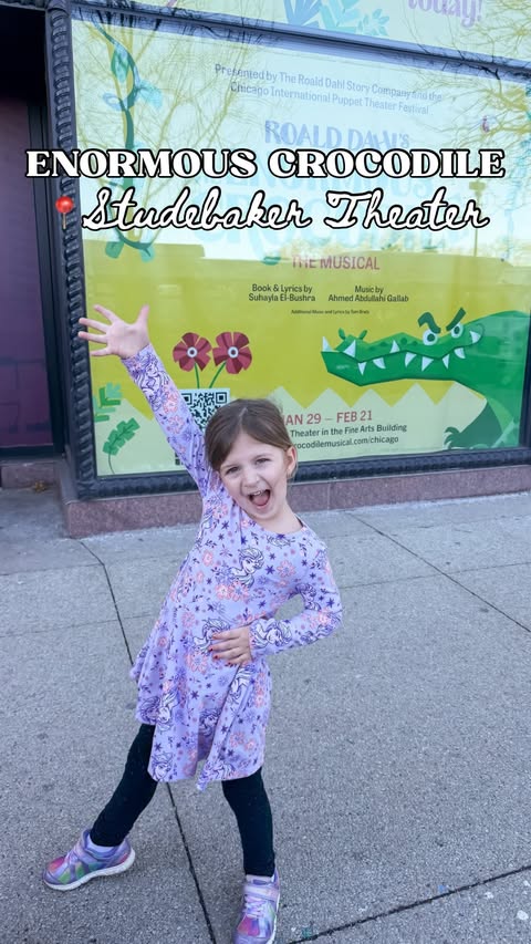 Instagram post by @itsabbysworldafterall for Choose Chicago. Caption reads: Looking for a family-friendly theater experience....