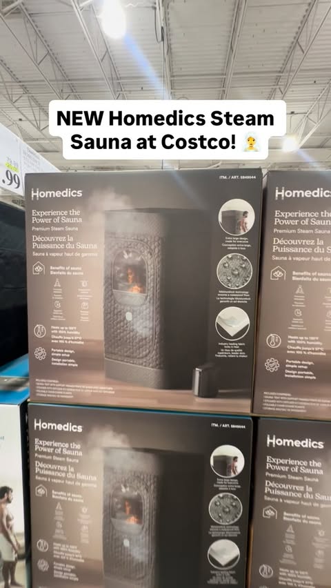 Instagram post by @costcofindsca for Homedics. Caption reads: NEW Homedics Steam Sauna at Costco! 🧖‍♀️Relax,....