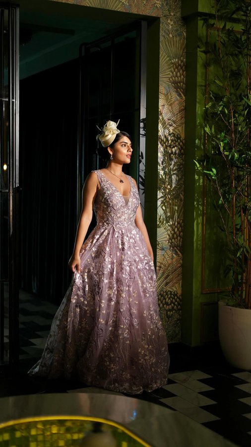 Instagram post by @ishita_chopraa for Mac Duggal. Caption reads: Wrapped in the luxurious charm of @macduggal ✨....