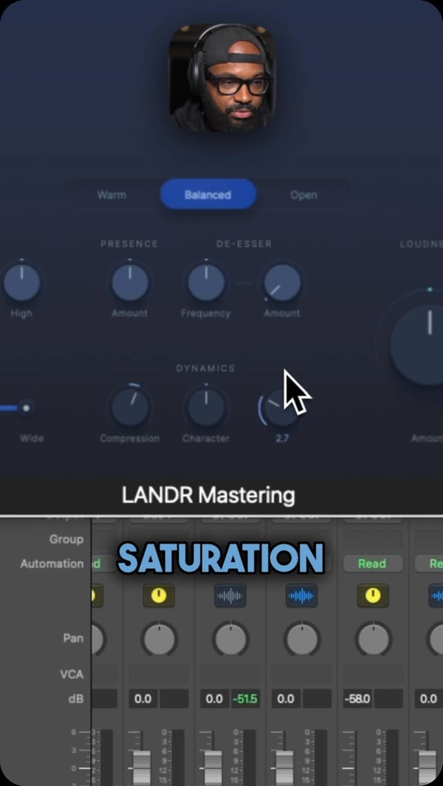 Instagram post by @clintmusic for LANDR. Caption reads: 🤯 @landrmusic has a mastering workflow [...].