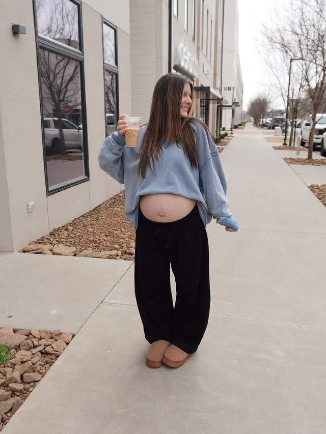 Instagram post by @beigehavenco for PinkBlush Maternity. Caption reads: [...] of clothing that fit atm 😂)....