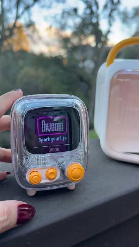 Instagram post by @selin.aydnli for Divoom. Caption reads: [...] the cutest retro speaker ever ✨ Meet the....