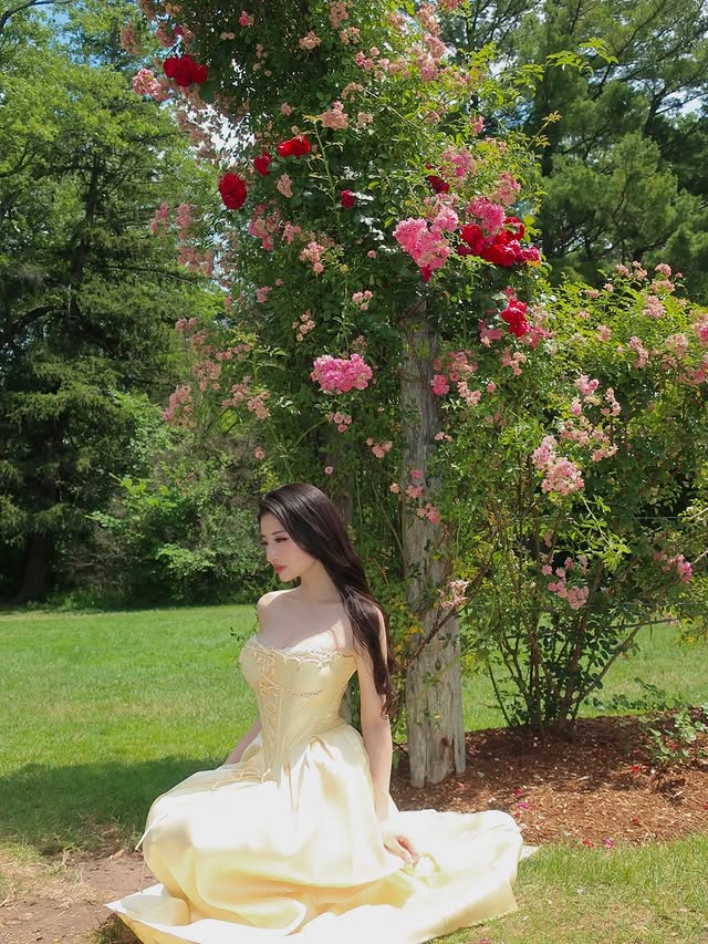 Instagram post by @0124riii for Lacemade. Caption reads: Belle’s Gilded Corset Dress @lacemadeofficial 🌹....
