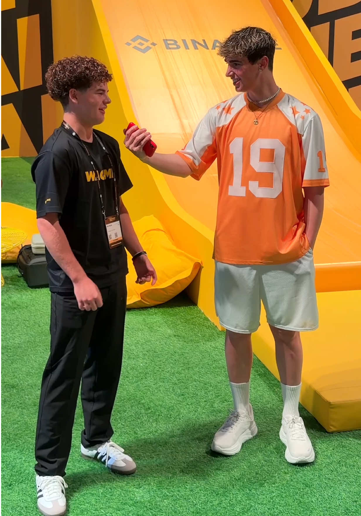 TikTok post by @fonziegomez for Binance. Caption reads: First crypto term you learned? @Binance #binance....