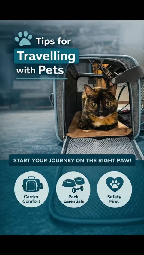 Instagram post by @evaandalexfoster for Petsfit. Caption reads: Tips for Travelling with Pets in 2026 ✈️ 🐾....