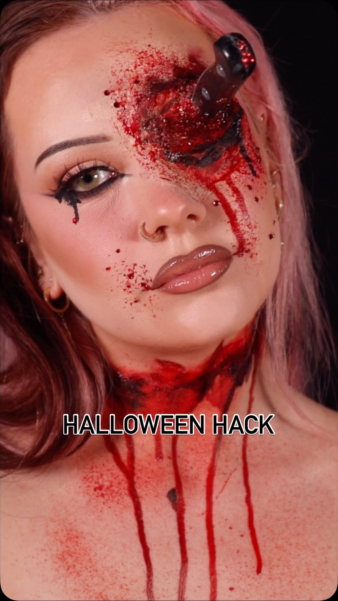 Instagram post by @evejenkinsmua for Mehron Makeup. Caption reads: Loving how easy using @mehronmakeup spray blood is....
