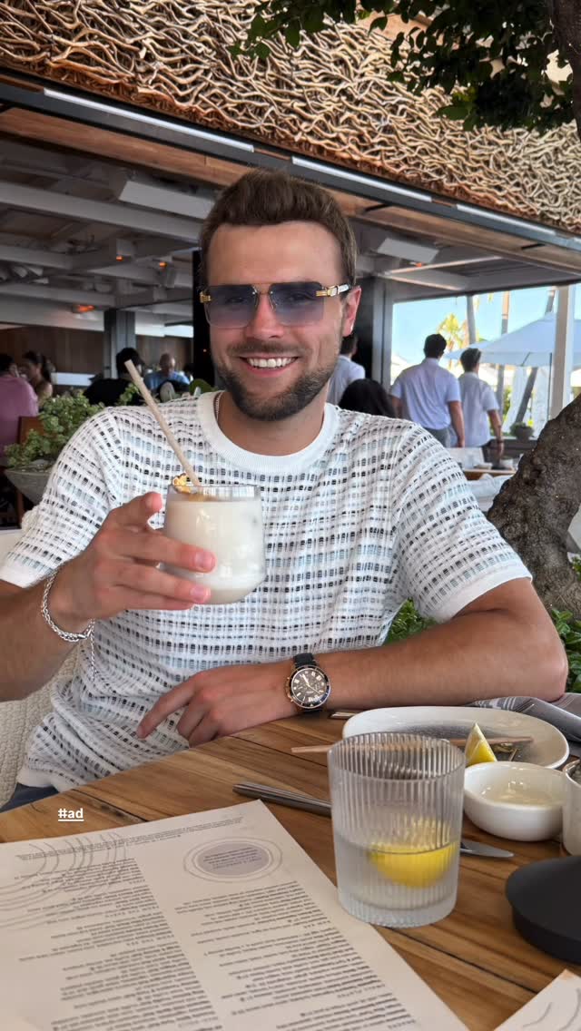 Instagram post by @the.hockeyguys for Perry Ellis. Caption reads: First night in Miami, first stop @perryellis....