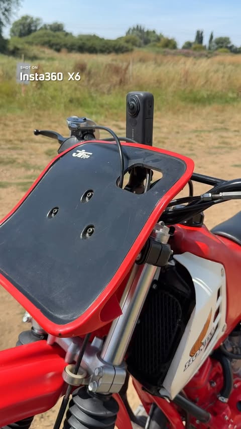 Instagram post by @999lazer for Insta360 Moto. Caption reads: Old bike new camera🙌 The Insta360 X6 is perfect....