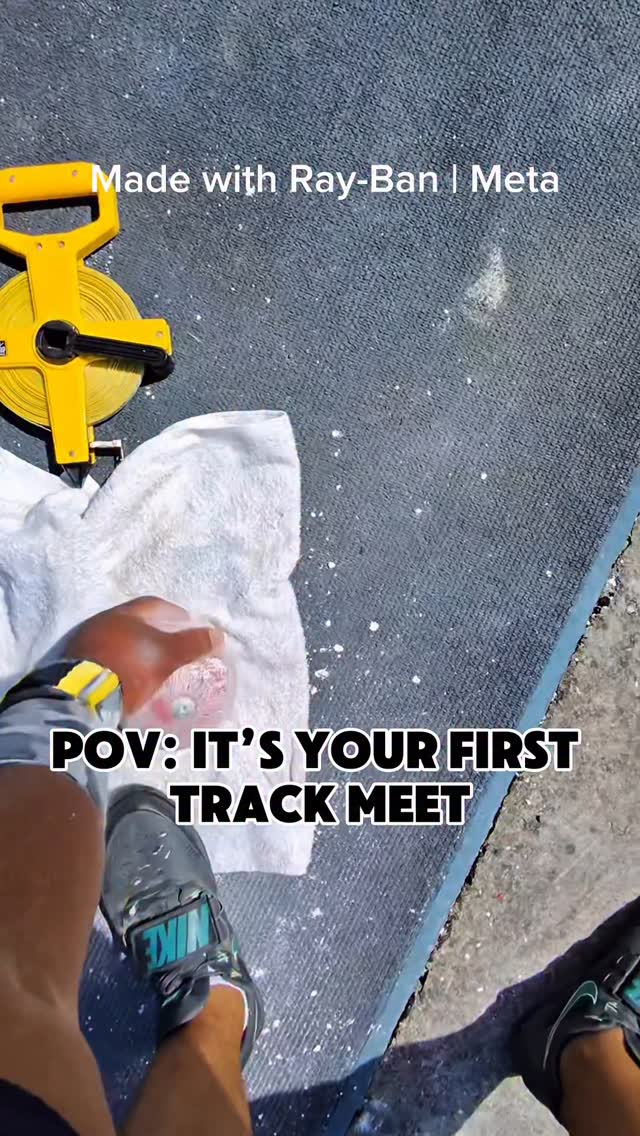 Instagram post by @friceavors for Ray-Ban. Caption reads: POV: It’s your first track meet 😭 @raybanmeta....