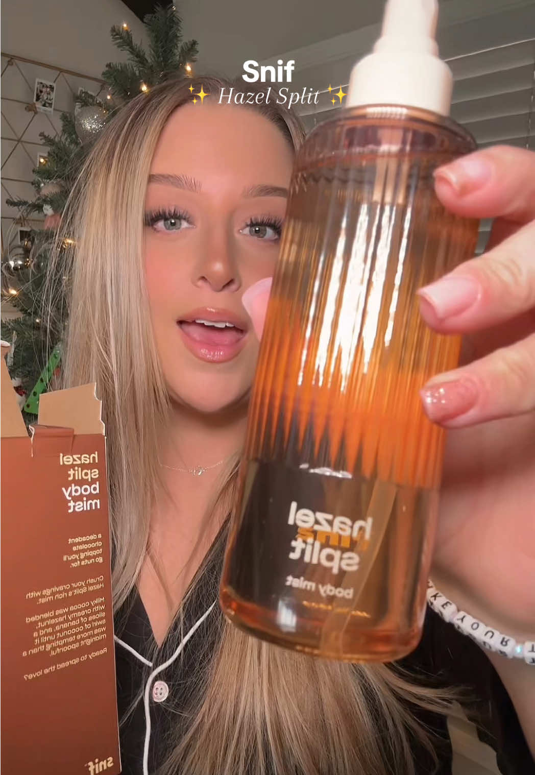 TikTok post by @kaitnicholexo for Snif. Caption reads: [...] hazelnut!! 🍫🌰✨ hazel split by @Snif is a....