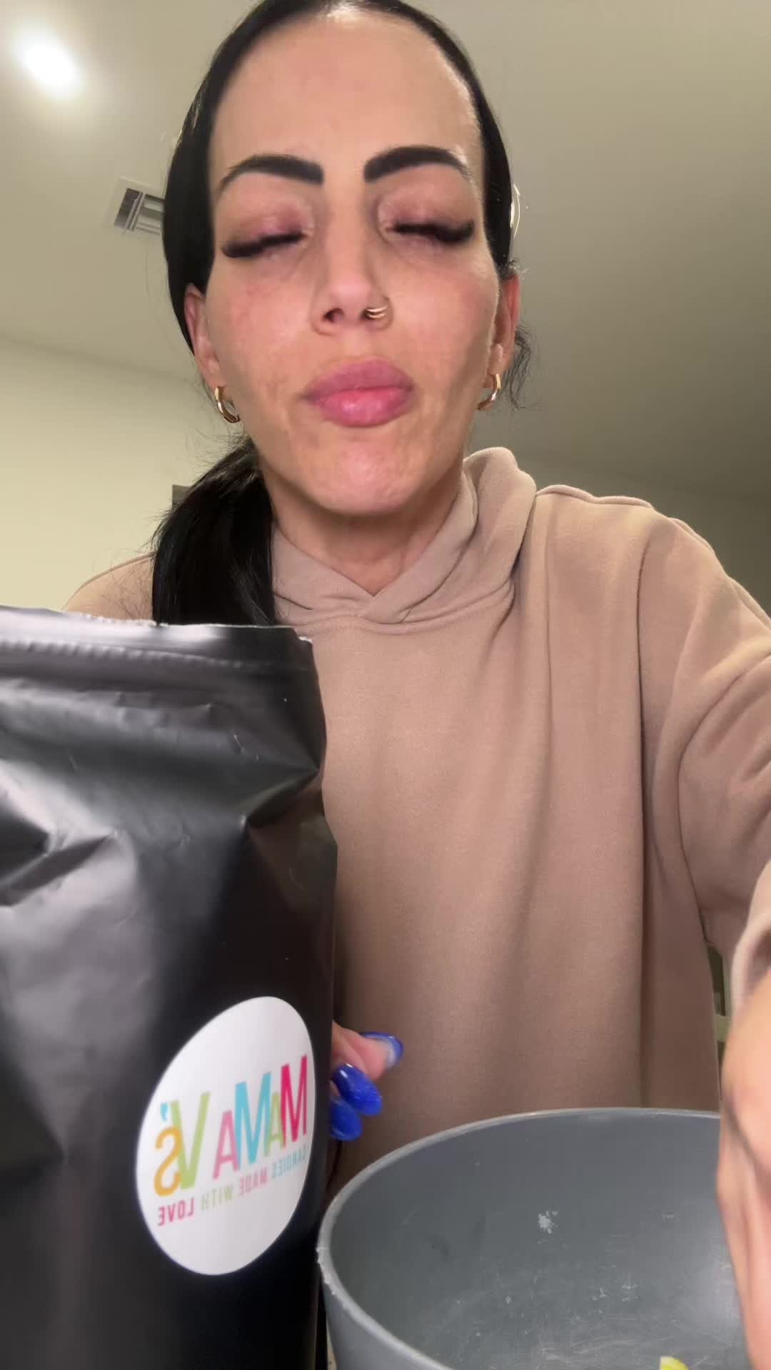 TikTok post by @chelseablake1125 for Mama V’s Candy. Caption reads: Please don’t attack me. This was filmed pre....