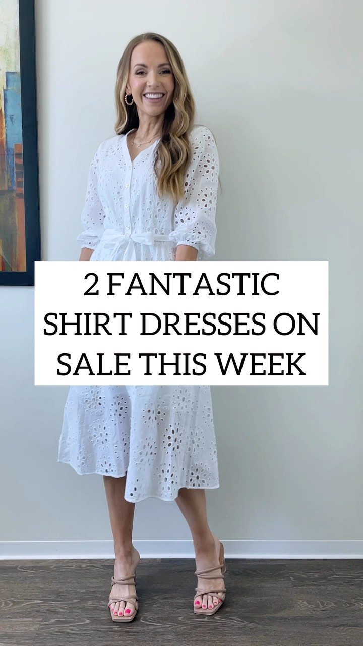 Instagram post by @merricksart for Talbots. Caption reads: Two gorgeous shirt dresses on sale right now…which....