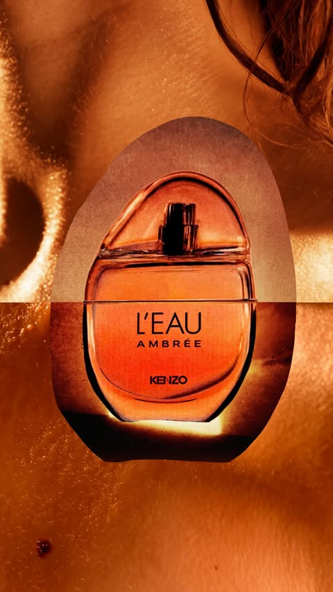 Instagram post by @agathe_clement for KENZO Parfums. Caption reads: [...] warm as the setting sun #leauambree....