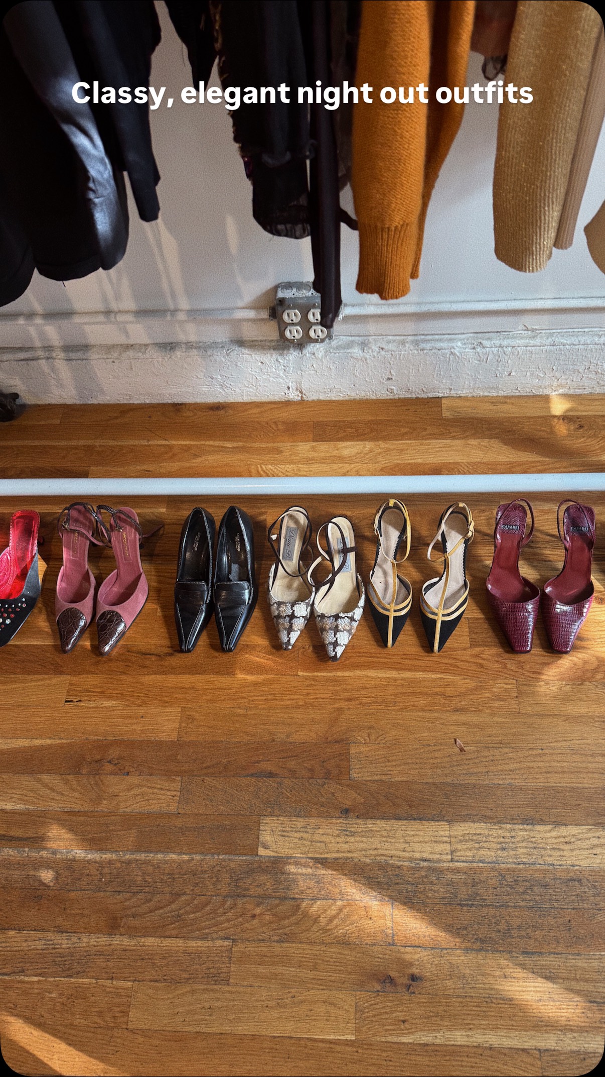 Instagram post by @erika.dwyer for Sergio Rossi. Caption reads: How to give elegant hot vs trashy hot on a night....