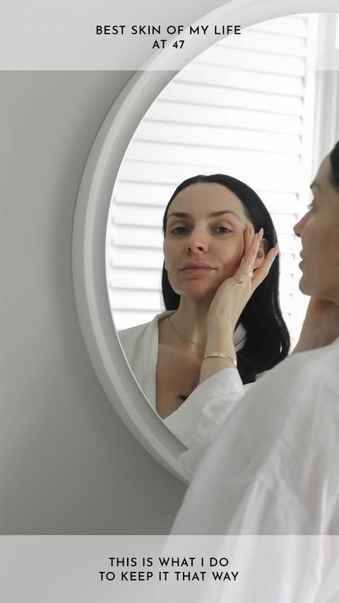 Instagram post by @donna.bartoli for Medik8. Caption reads: I have the best skin of my life at 47. Here’s what....