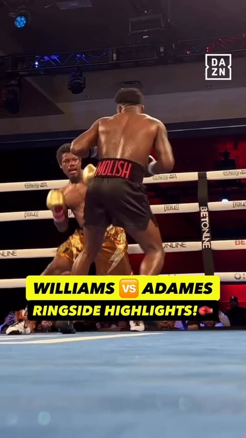 Instagram post by @dazn for DAZN Boxing. Caption reads: POWER 🆚 POWER! 😤🥊 #AdamesWilliams🤳.