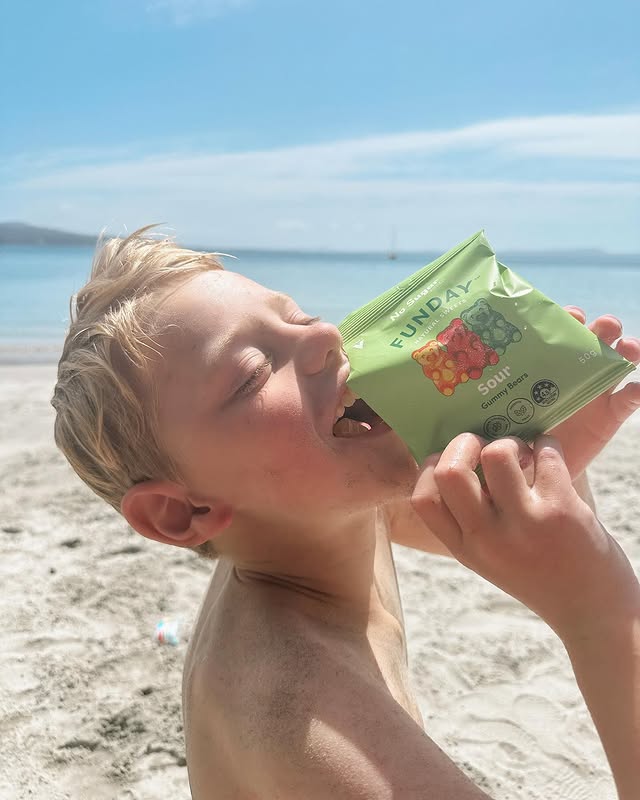 Instagram post by @taslifewitheliza for FUNDAY Natural Sweets. Caption reads: • OUR FUN DAY • in the ☀️ sharing some of our....