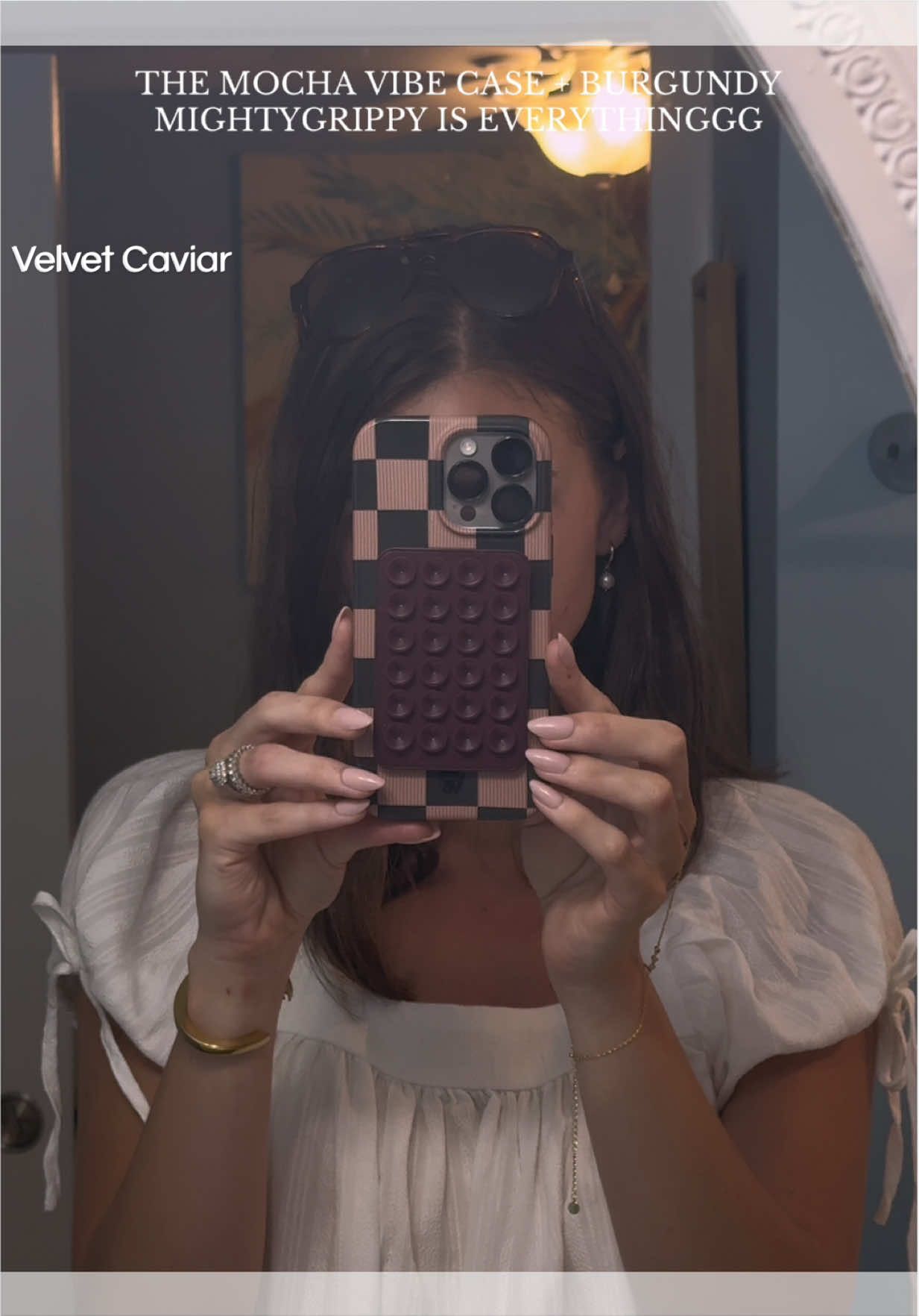 TikTok post by @val.leigh for VELVET CAVIAR. Caption reads: [...] love with this combo🏁🤎🍷 @velvetcaviar....