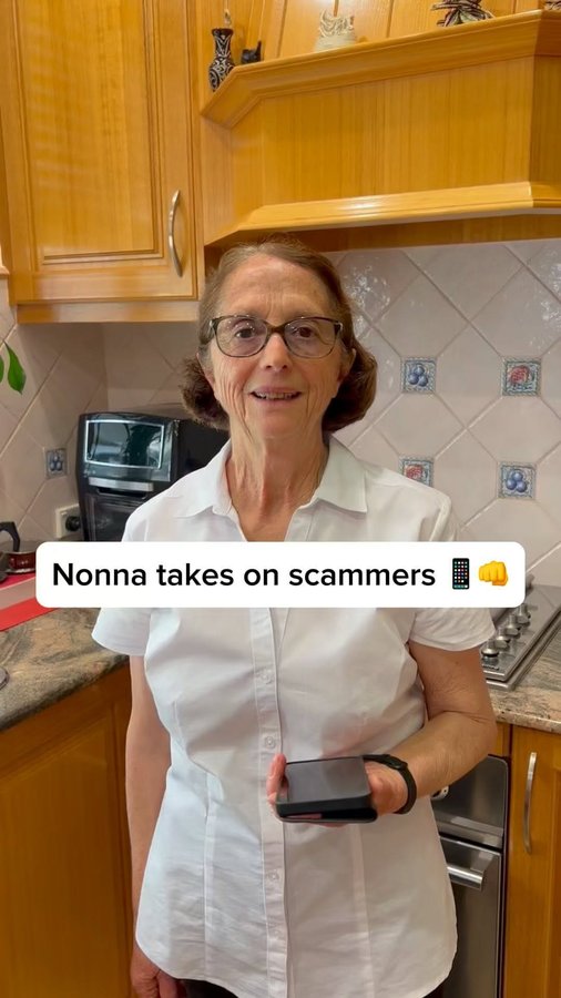 Instagram post by @mynonnafina for Telstra. Caption reads: Nonna’s fed up with scammers so she’s using....