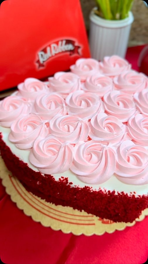 Instagram post by @chefbeng for Red Ribbon Bakeshop. Caption reads: Have this beautiful Valentine Red Velvet from....