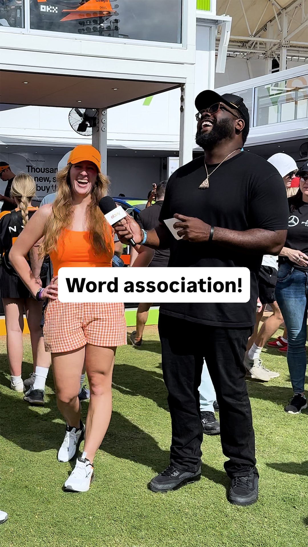 Instagram post by @hertlife for eBay Motors. Caption reads: 🎤 @mclaren word association time!.