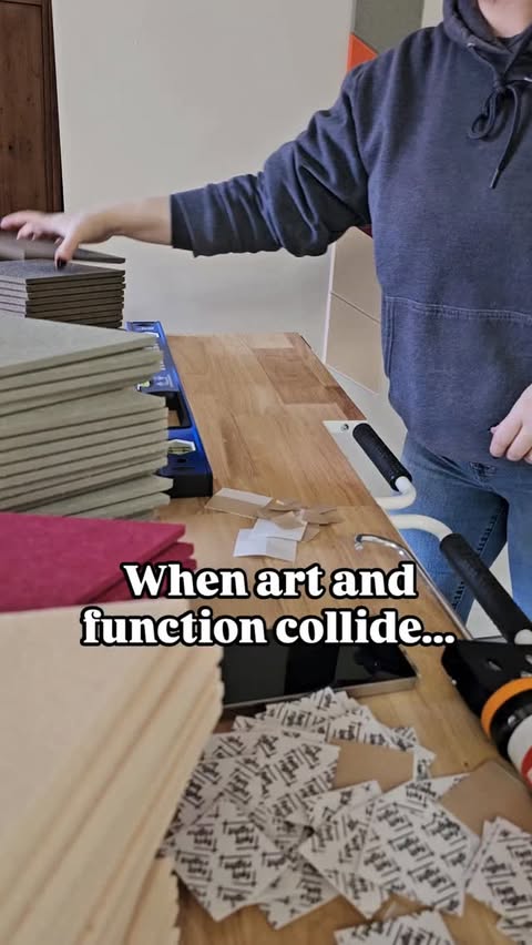 Instagram post by @savedbydesign.tn for Felt Right. Caption reads: Install time: 1hr 15min. #ad These acoustic panels....