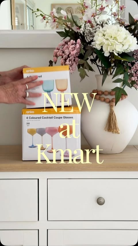 Instagram post by @sueshomefinds for kmart. Caption reads: [...] be serving dessert in the coupes! Thanks....