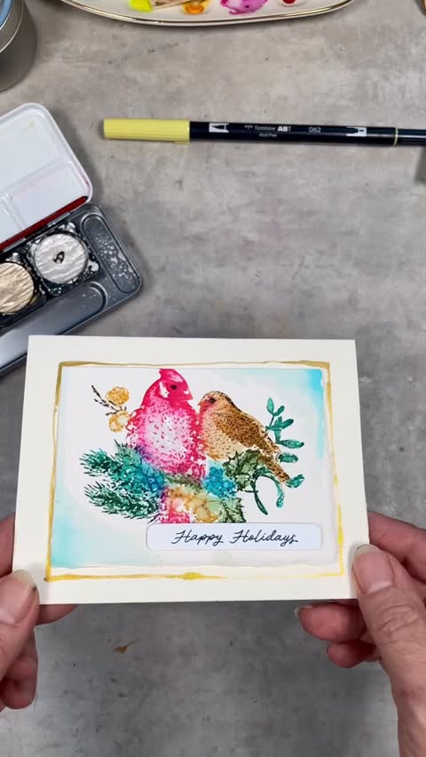 Instagram post by @itsacardknocklife for Honey Bee Stamps. Caption reads: You don’t need to know how to watercolor for this....